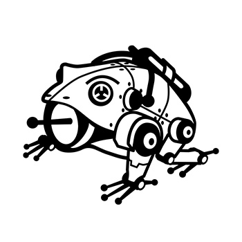アンテナを口に加えるロボットスタイルのカエル